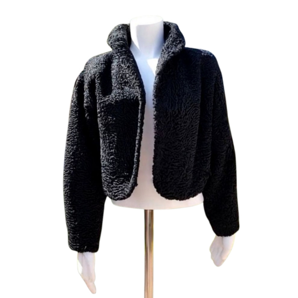 VTG BECKMAN FURS Persian Lamb Curly Wool Fur Coat S Croppd Hollywood Glam Jacket - Picture 3 of 17